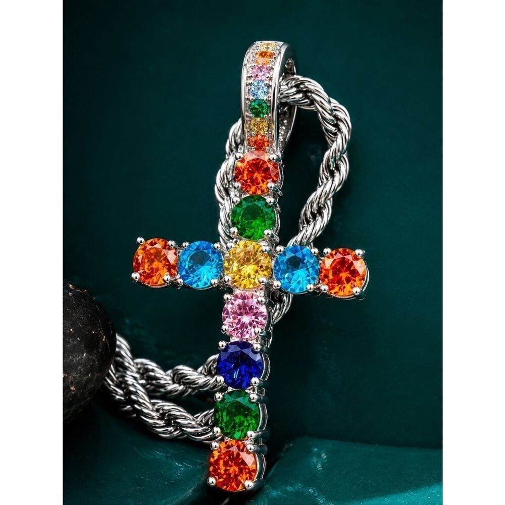 Silver Multicolor cross necklace 